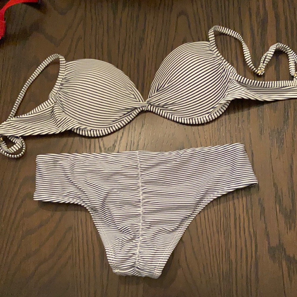 Navy and white striped target swimsuit